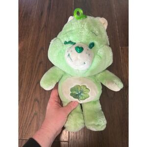 Vintage 1983 Kenner Care Bears Good Luck Bear Plush Toy Green Four Leaf Clover